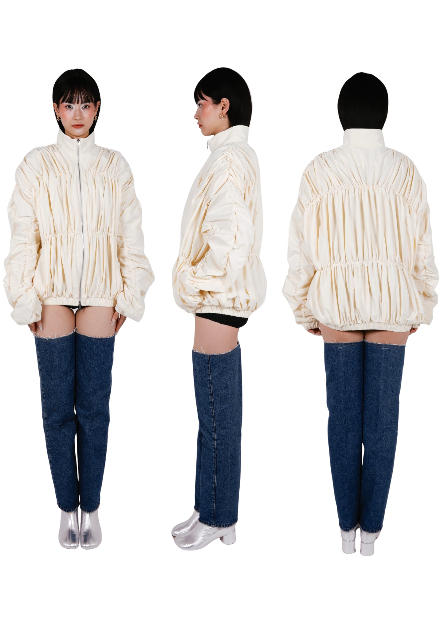 Ives Nylon Ruched Bomber Jacket