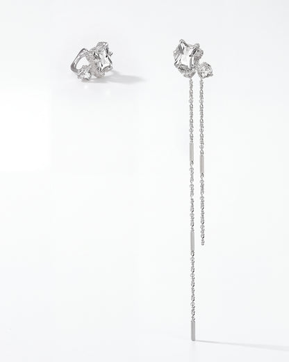 Tether Asymmetrical Earrings in platinum silver