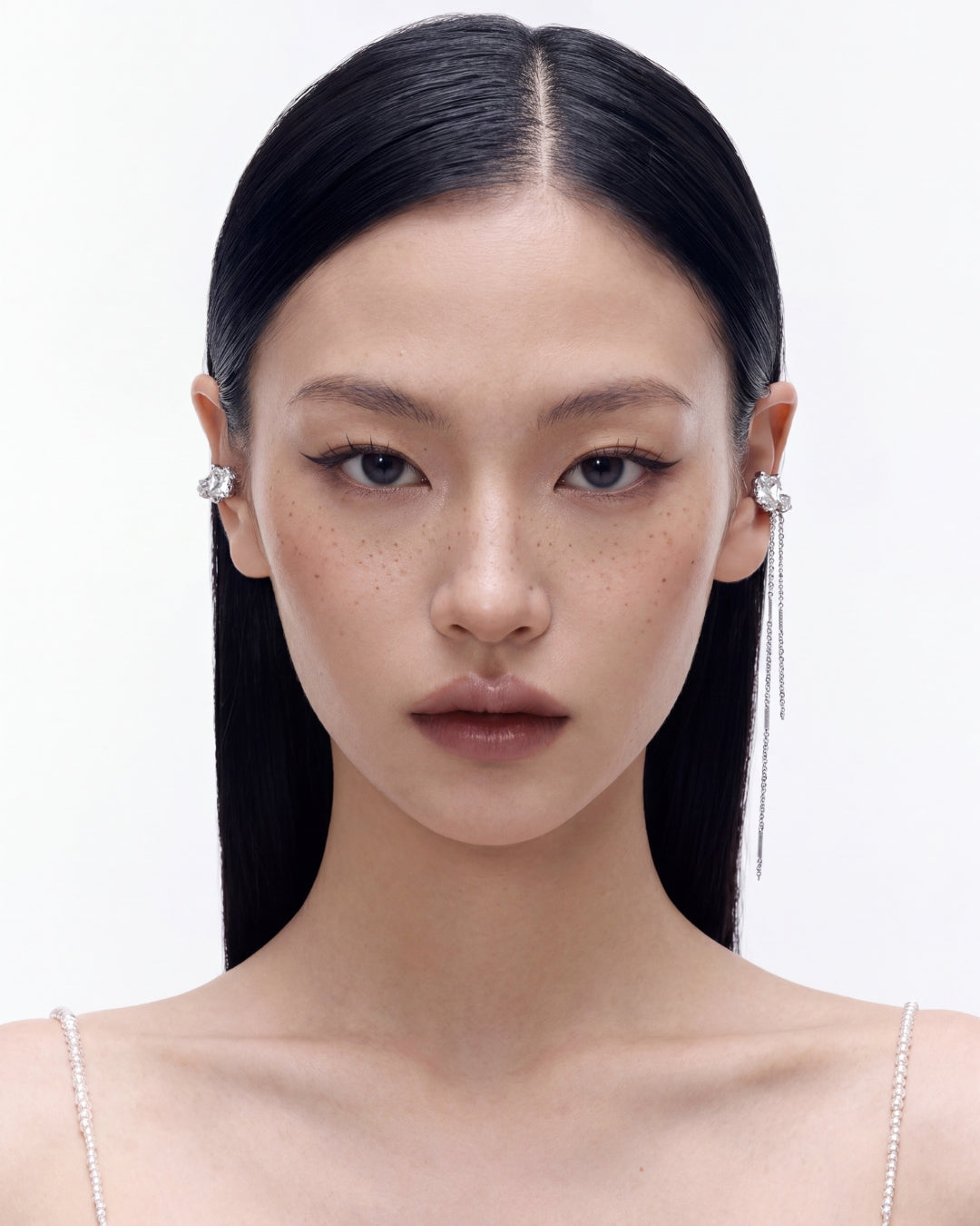 Tether Asymmetrical Earrings in platinum silver