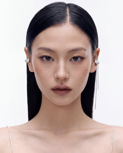 Tether Asymmetrical Earrings in platinum silver