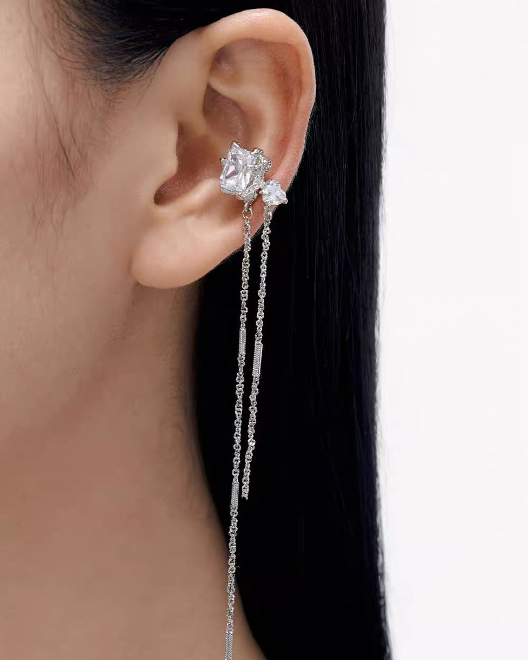 Tether Asymmetrical Earrings in platinum silver