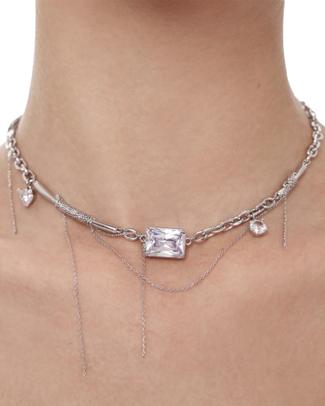 Tether Necklace in platinum silver