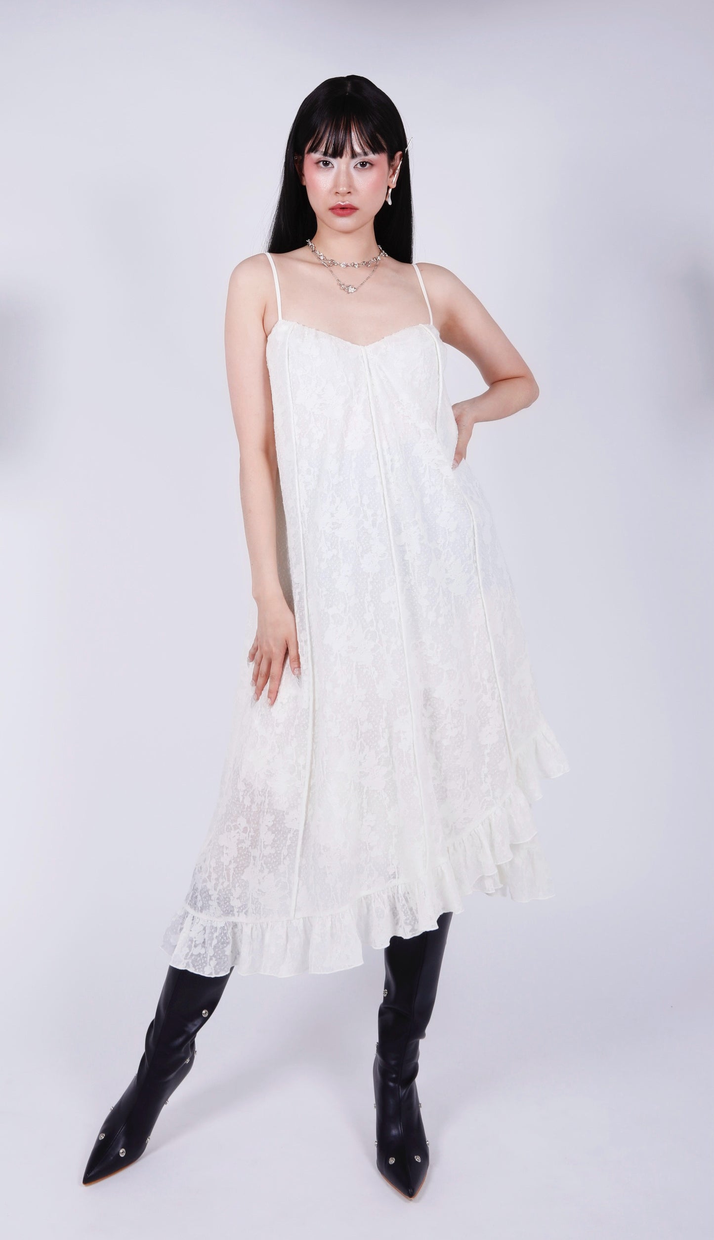 Séraphine Wool Cream Tiered Dress