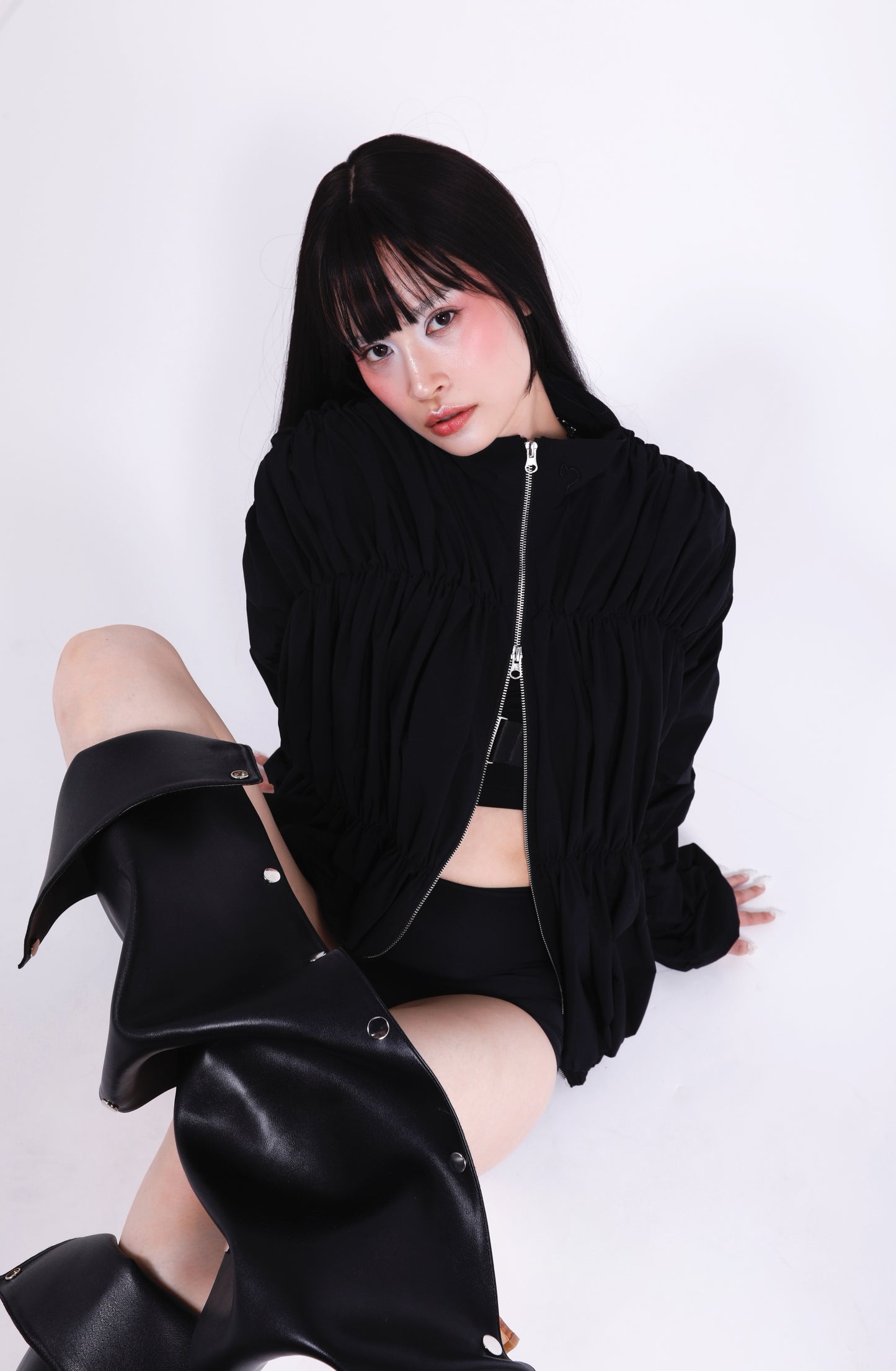 Ives Nylon Ruched Bomber Jacket