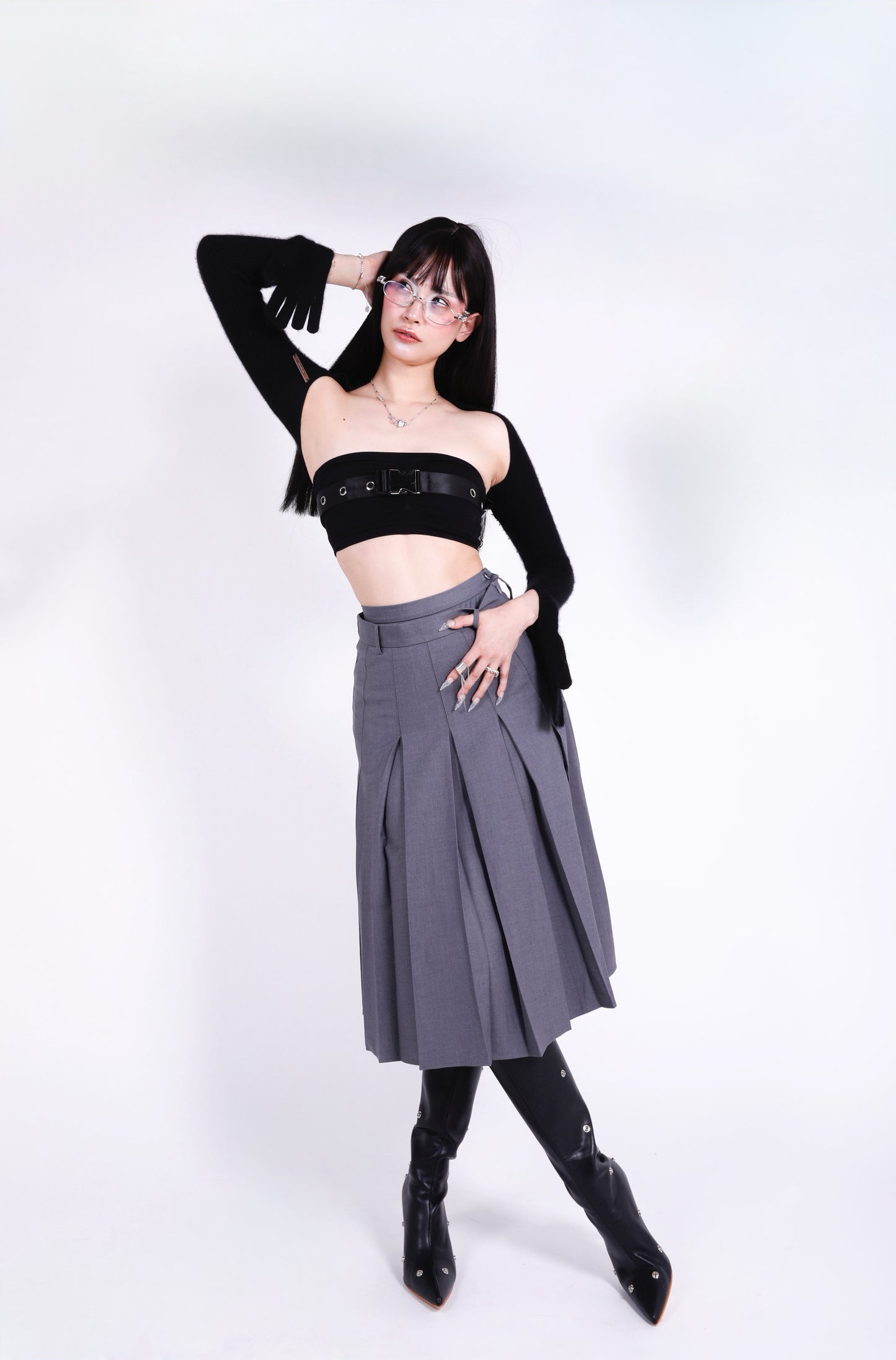 Mireille Double Waisted Pleated Long Skirt