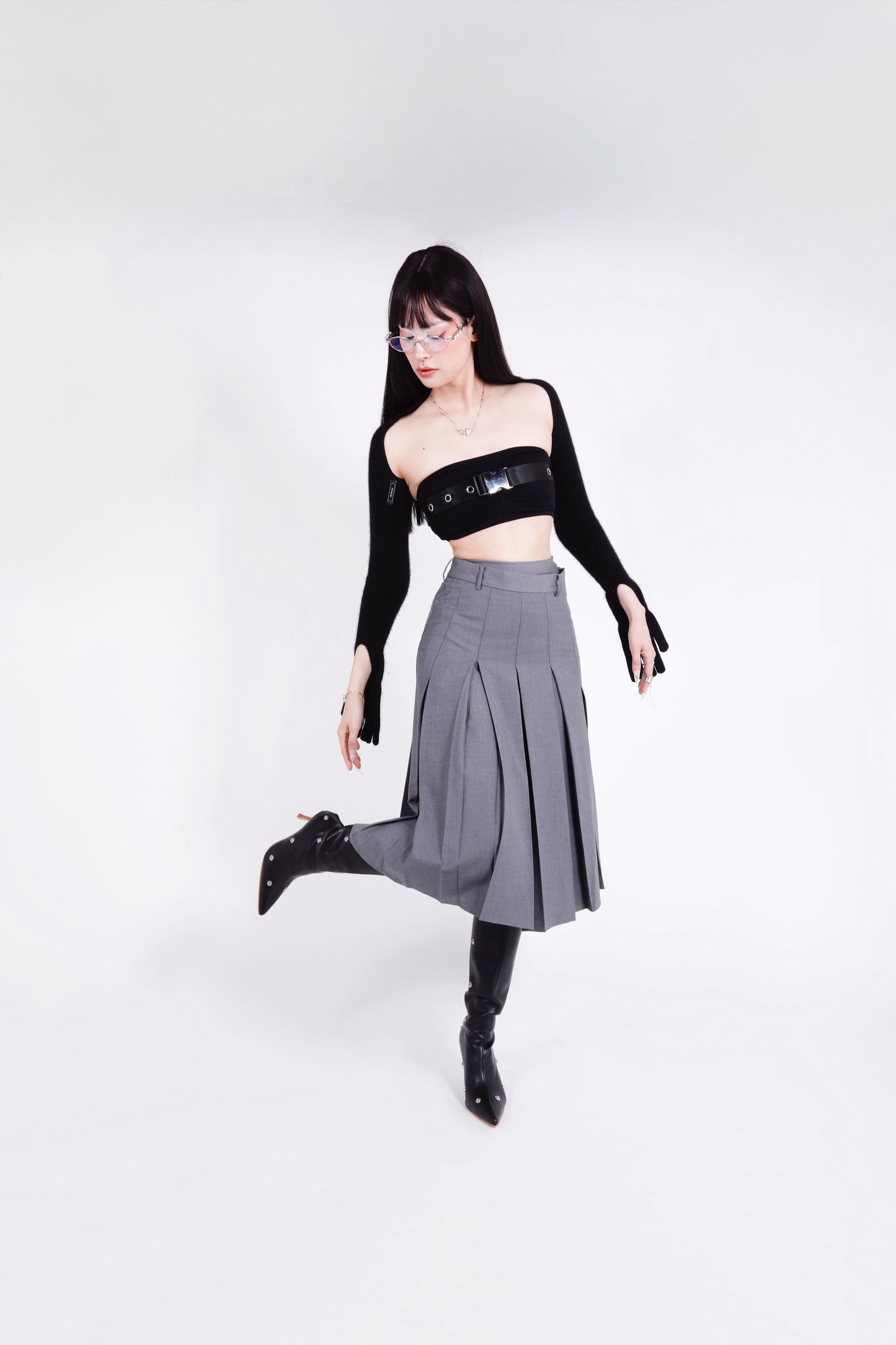 Mireille Double Waisted Pleated Long Skirt