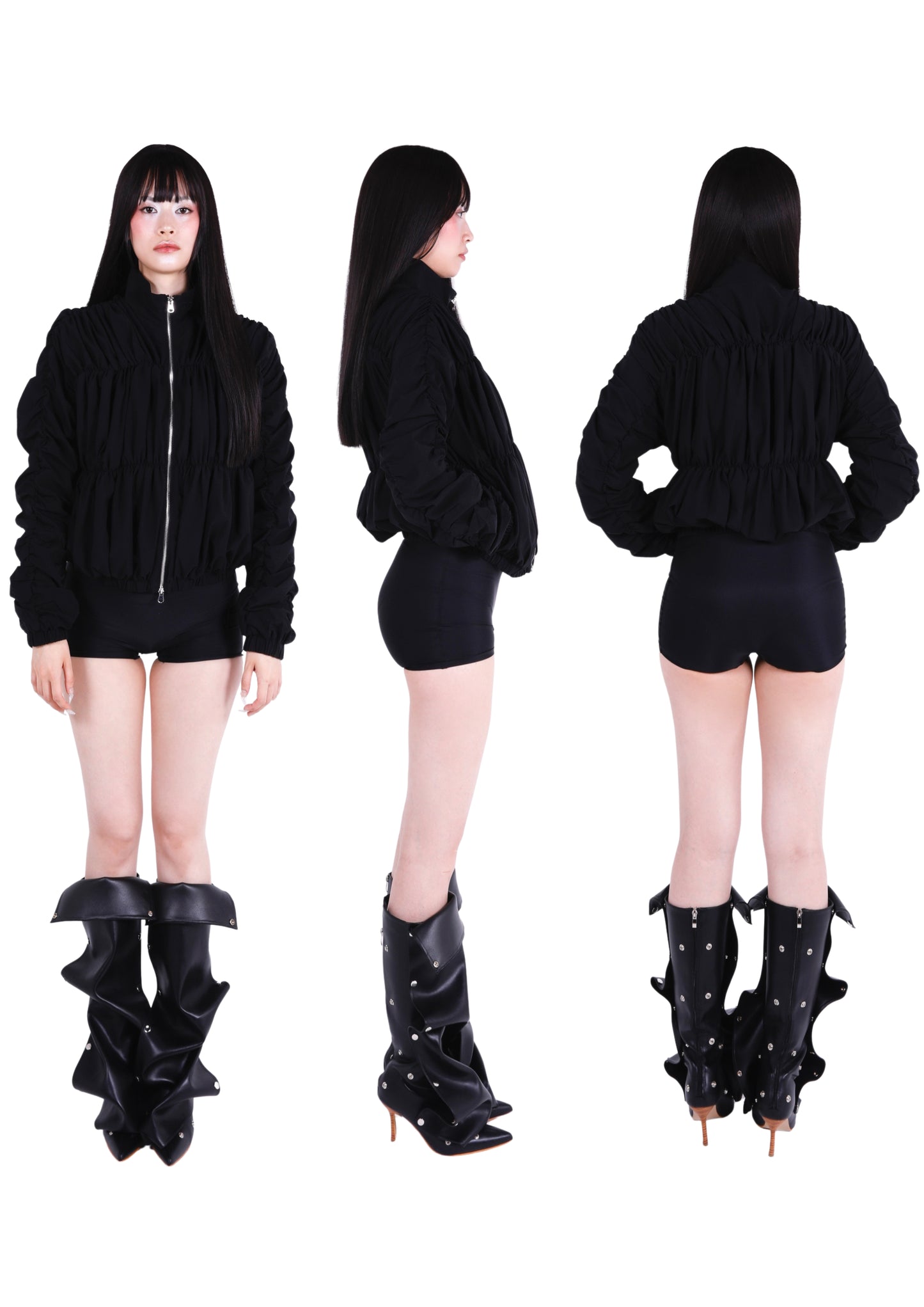 Ives Nylon Ruched Bomber Jacket