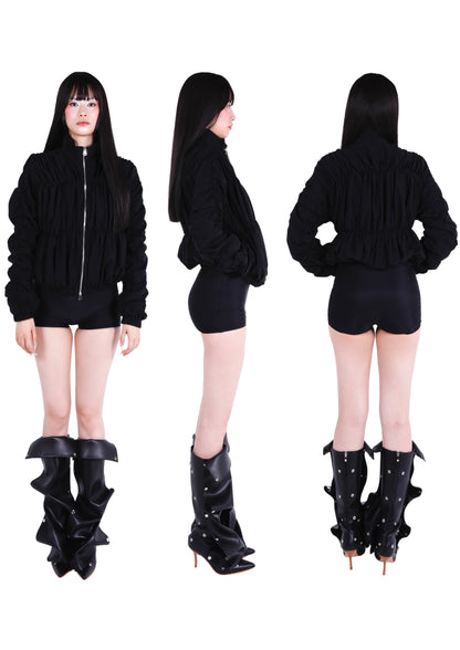 Ives Nylon Ruched Bomber Jacket