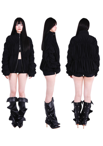 Ives Nylon Ruched Bomber Jacket