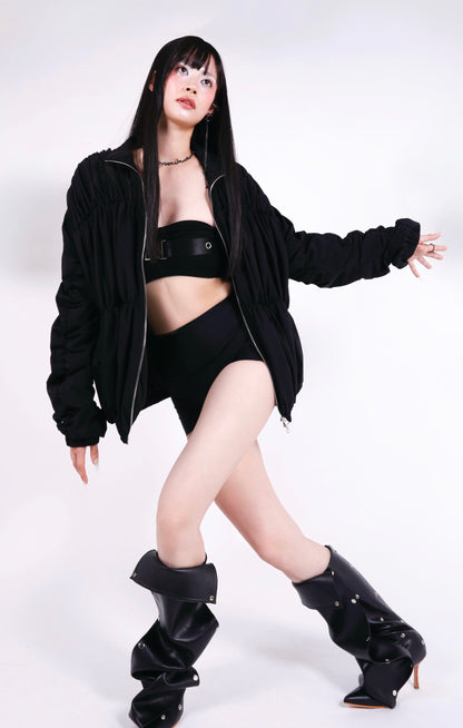 Ives Nylon Ruched Bomber Jacket