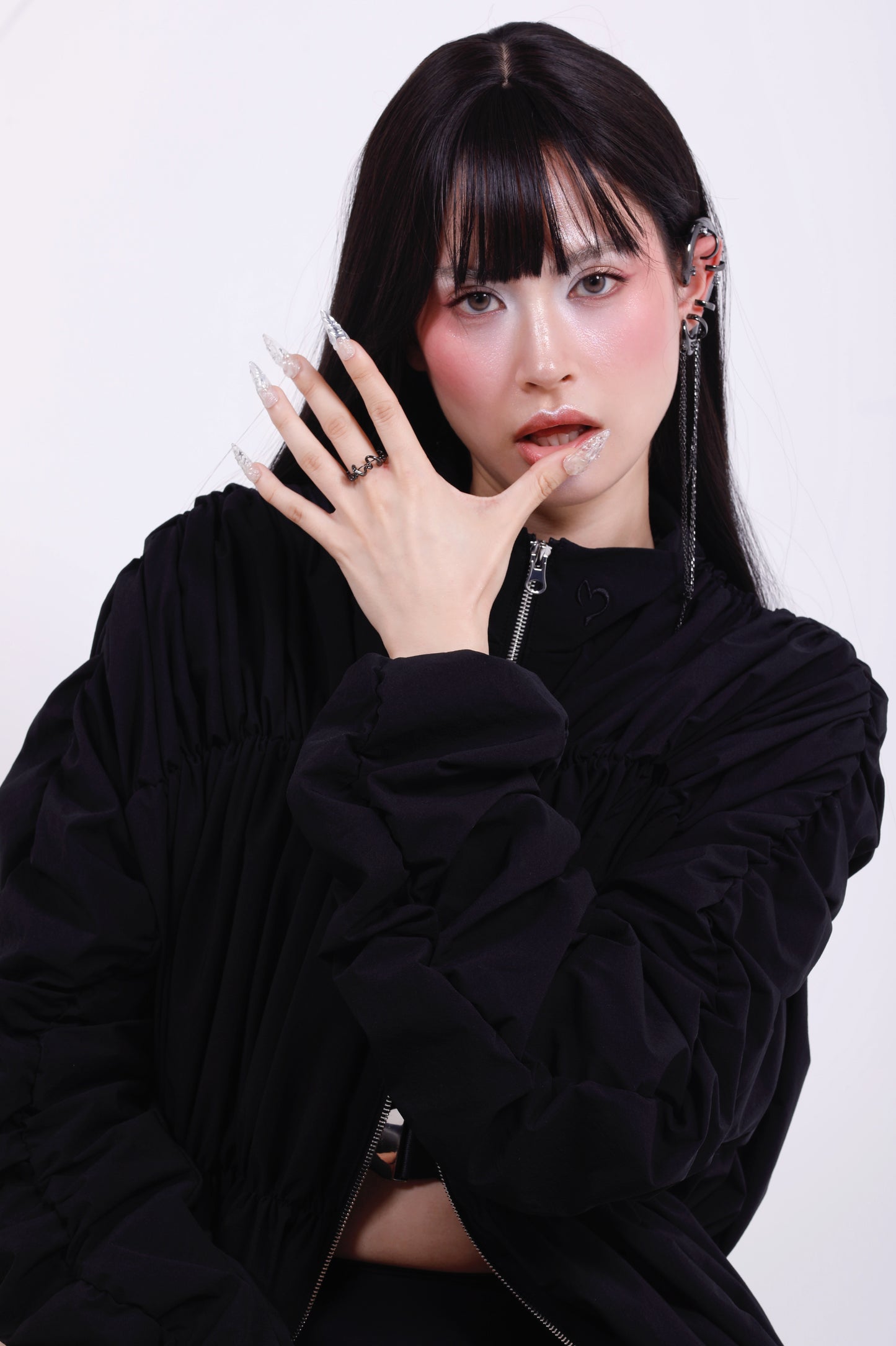 Ives Nylon Ruched Bomber Jacket